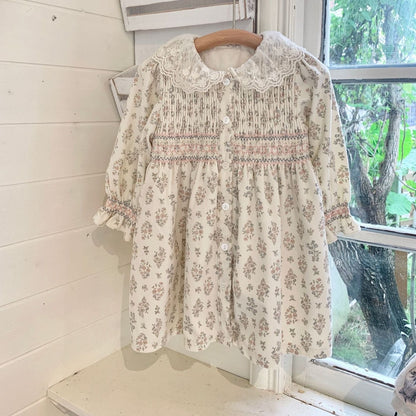 Embroidered Floral Dress With Lace Collar,12M to 5T