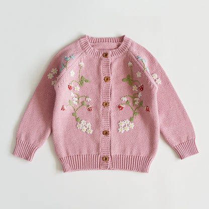 Hand Embroidered Cardigan,Pink/Beige,2T to 6T