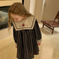 Cute Navy Stripped Embroidered Dress,2T to 7T