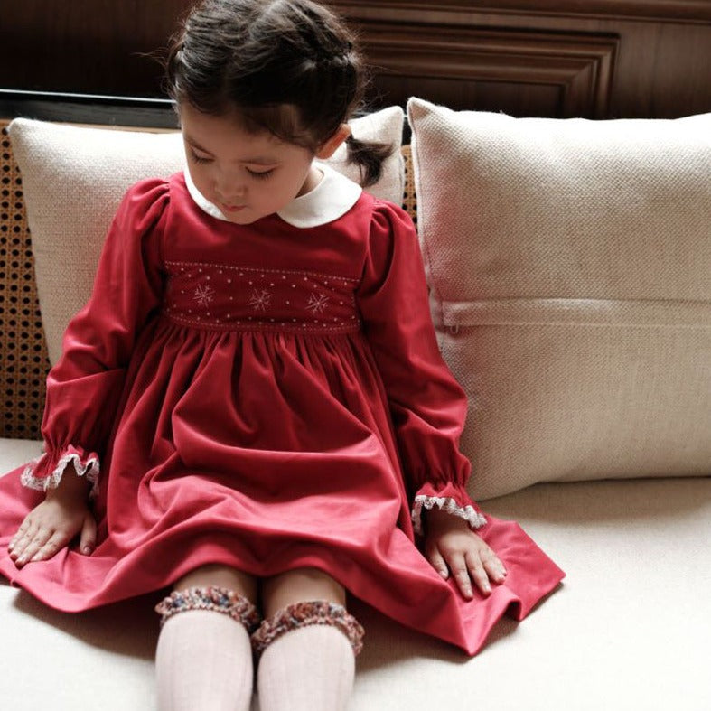 Full Sleeves Gold Red Twirling Dress,12M to 7T.