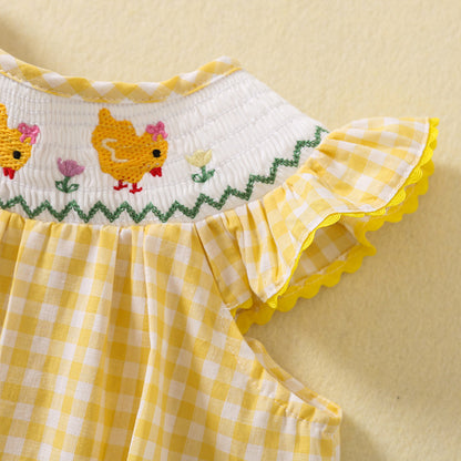 Cute Hen Embroidered Dress,12M to 5T.