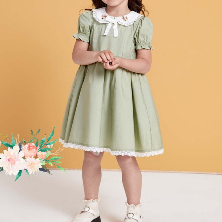 Cute Peter Pan Collar Dress With Embroidery,Green/Purple,12M to 5T. Purple / 2T Cute Peter Pan Collar Dress With Embroidery,Green/Purple,12M to 5T. Purple / 2T