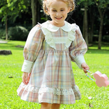 Adorable Full Sleeves Plaid Dress,2T to 7T