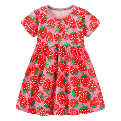 Strawberry print cute casual dress,2T to 7T.