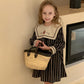 Cute Navy Stripped Embroidered Dress,2T to 7T