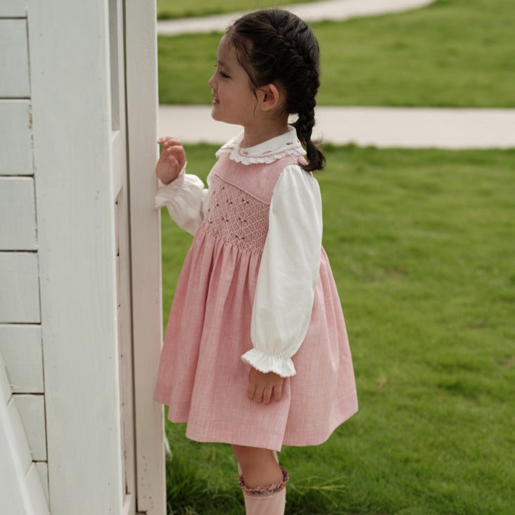 Hand Smocked Dress & White Shirt Combo,12M to 6T.