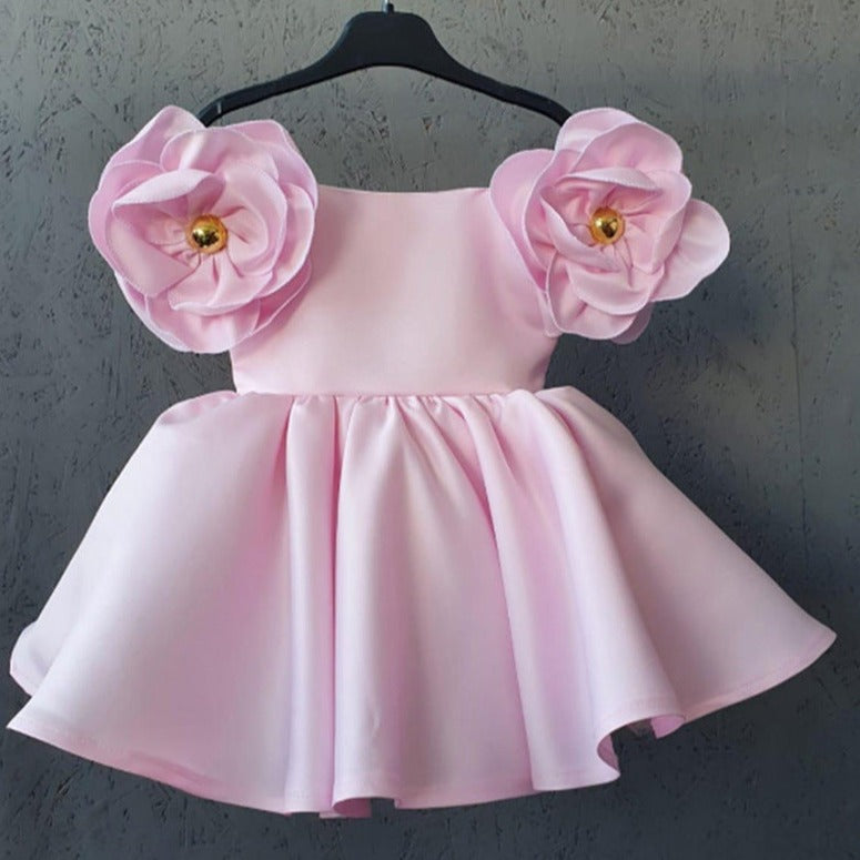 Adorable Flower Sleeves Dress,White/Pink/Purple,12M to 6T.