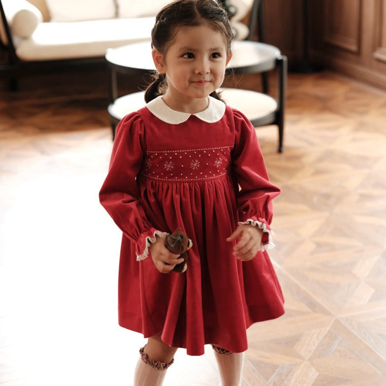 Full Sleeves Gold Red Twirling Dress,12M to 7T.