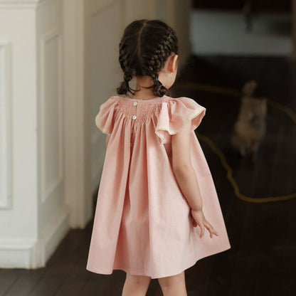Pink Hand Smocked Dress With Bonnet & Shorts,3M to 4T.