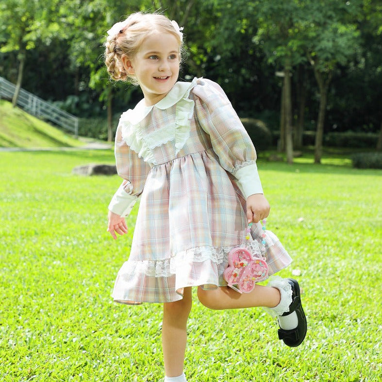 Adorable Full Sleeves Plaid Dress,2T to 7T