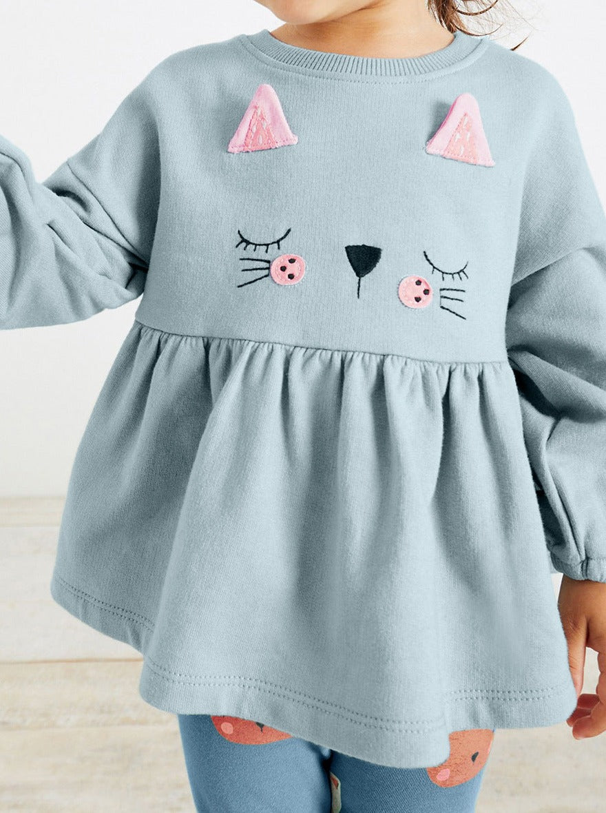 Cute Kitty Applique Set,2T to 7T.
