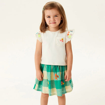 Cute Embroidered Top & Skirt,2T to 7T.