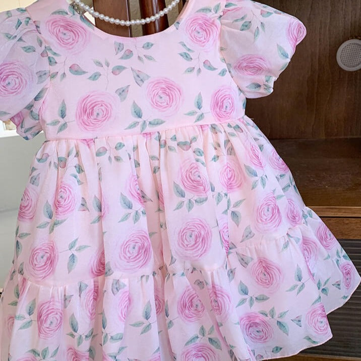 Rose Print Spring Dress,2T to 7T.