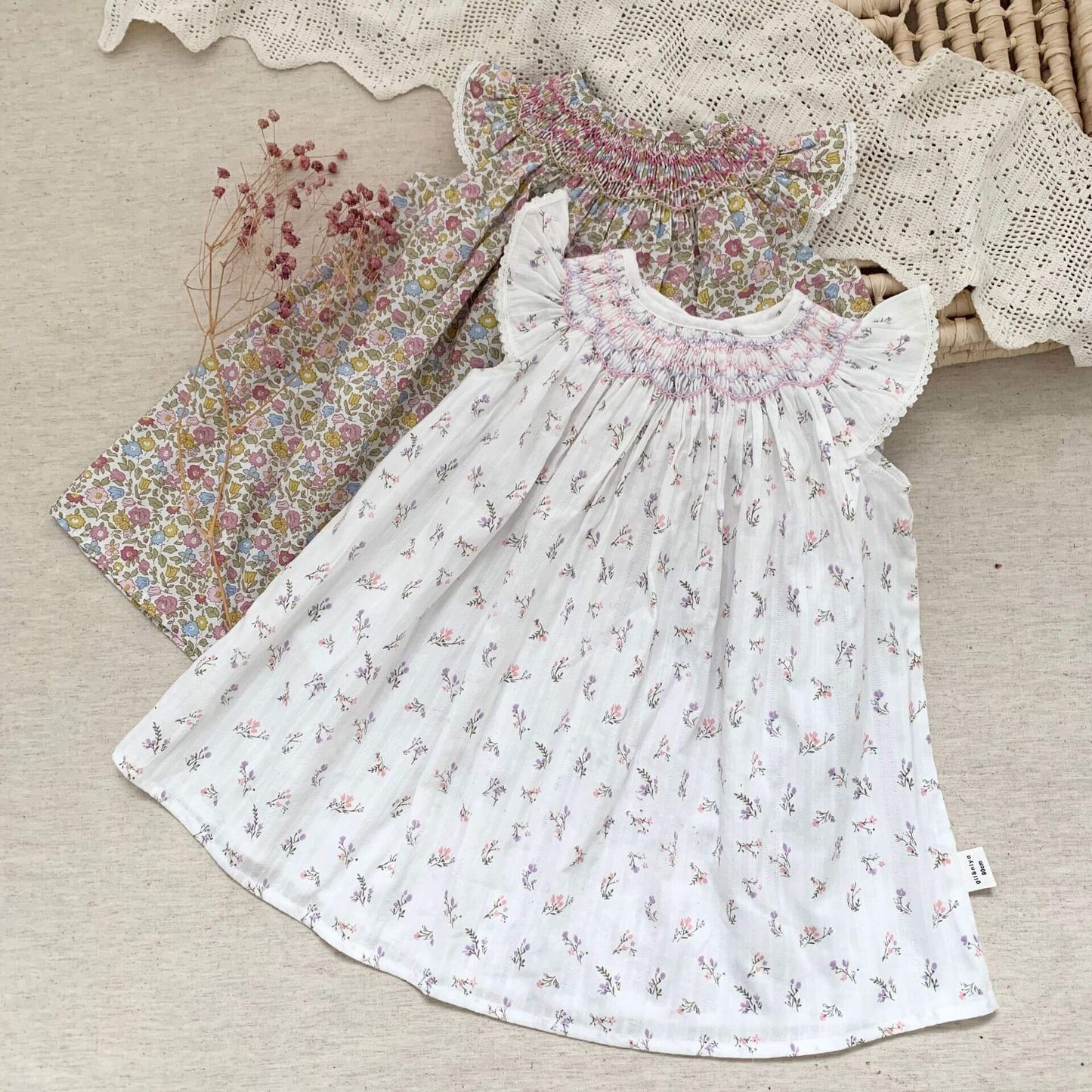 Cute Smocked Bishops,White/Floral,2T to 6T.