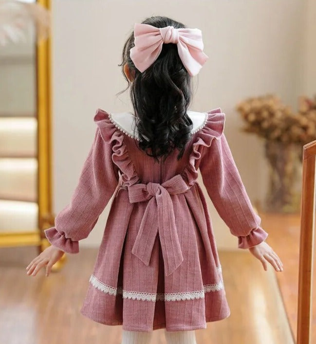 Full Sleeves Ruffles Dress,Pink/Red,2T to 8T.