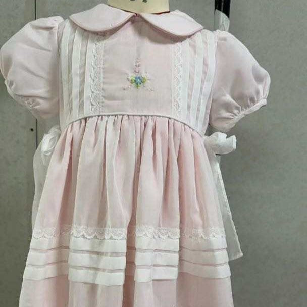 Hand Embroidered Heirloom Dress,Yellow/Pink,12M to 6T.