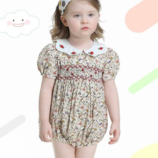 Gorgeous Vintage Print Hand Smocked Dress & Romper,12M to 6T.