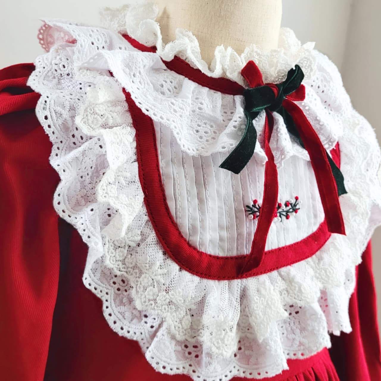 Hand-Embroidered Red Christmas Dress,12M to 8T