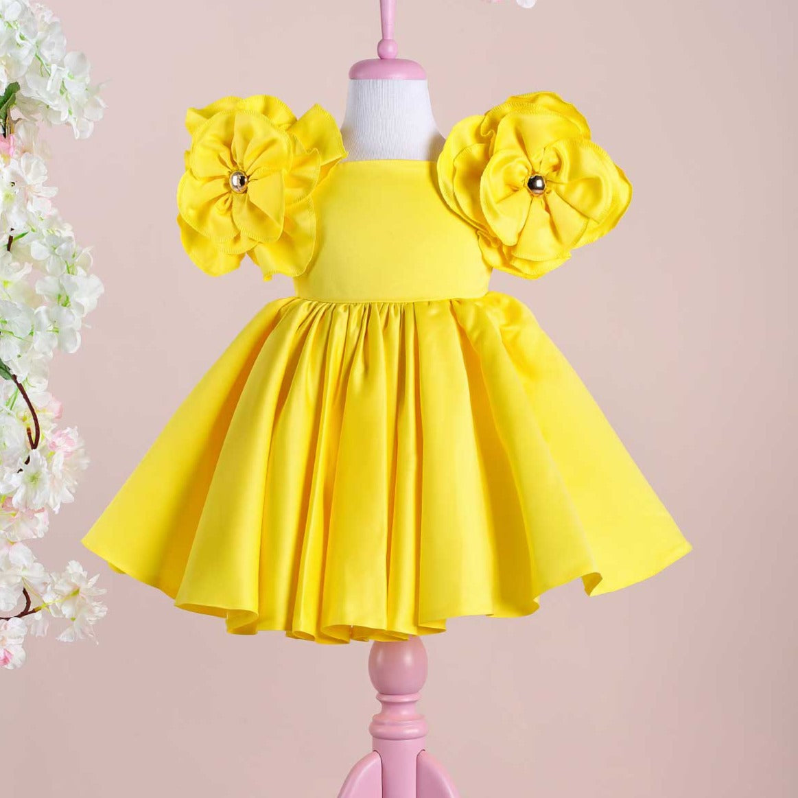 Adorable Flower Sleeves Dress,White/Pink/Purple,12M to 6T.