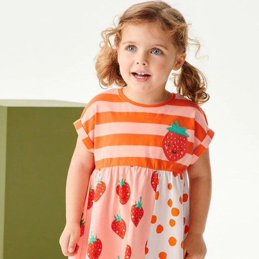 Cute Strawberry Print Dress,2T to 7T