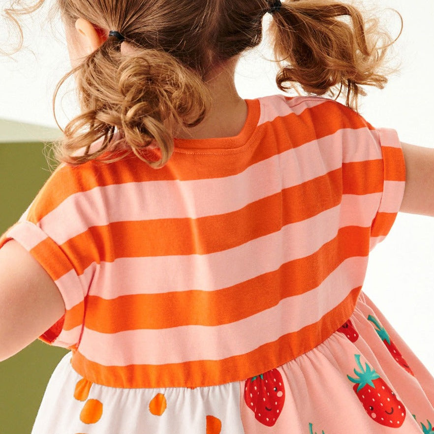 Cute Strawberry Print Dress,2T to 7T
