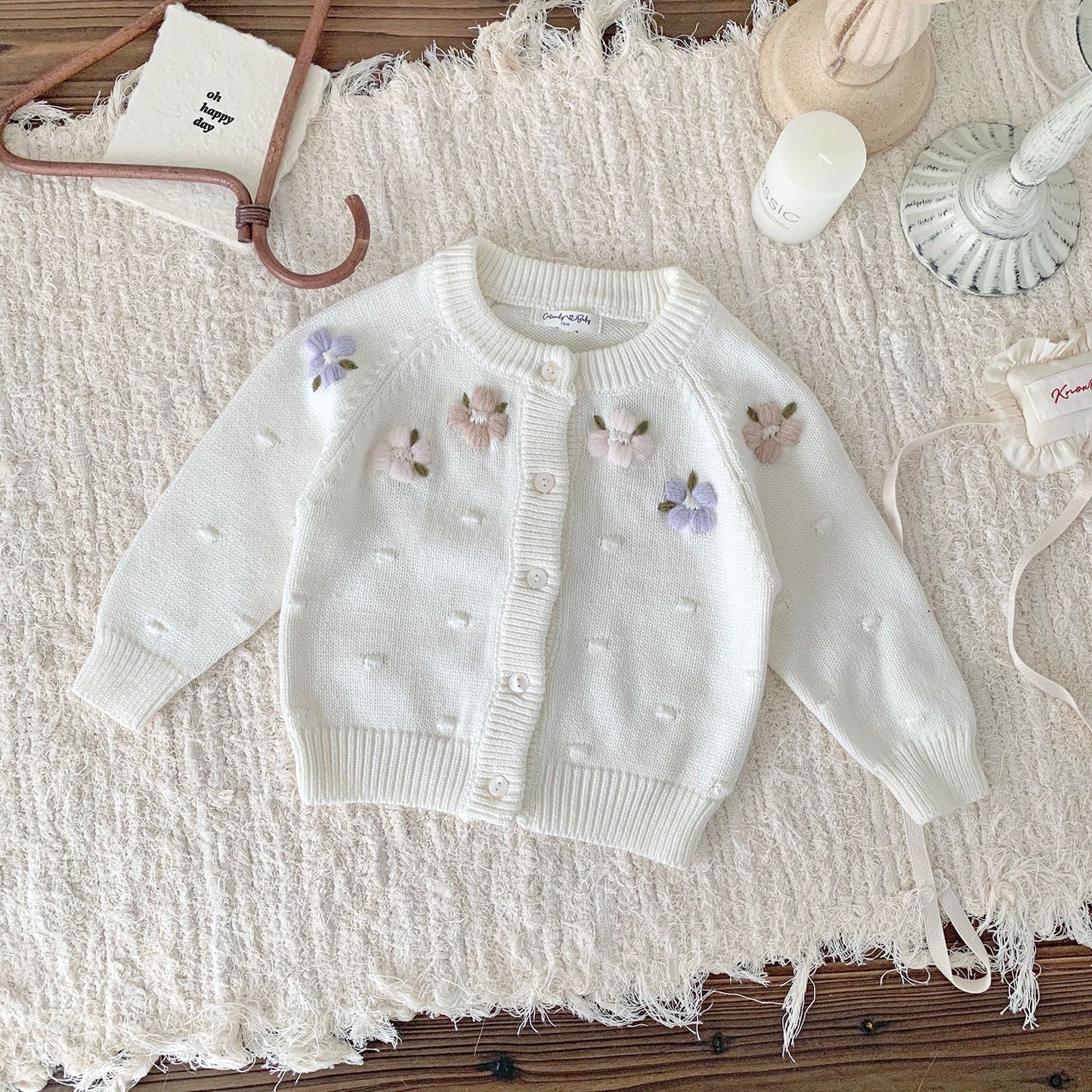 Embroidered Flower Baby Cardigan ,Lilac/Cream,6M to 4T