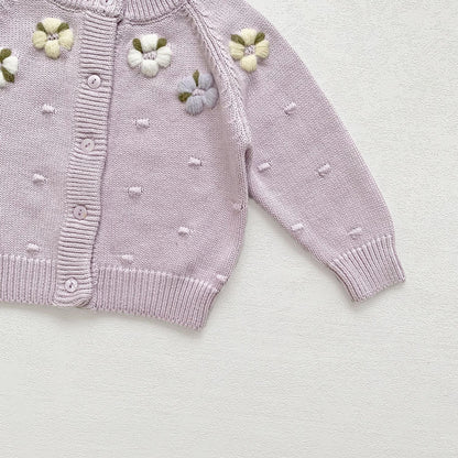 Embroidered Flower Baby Cardigan ,Lilac/Cream,6M to 4T