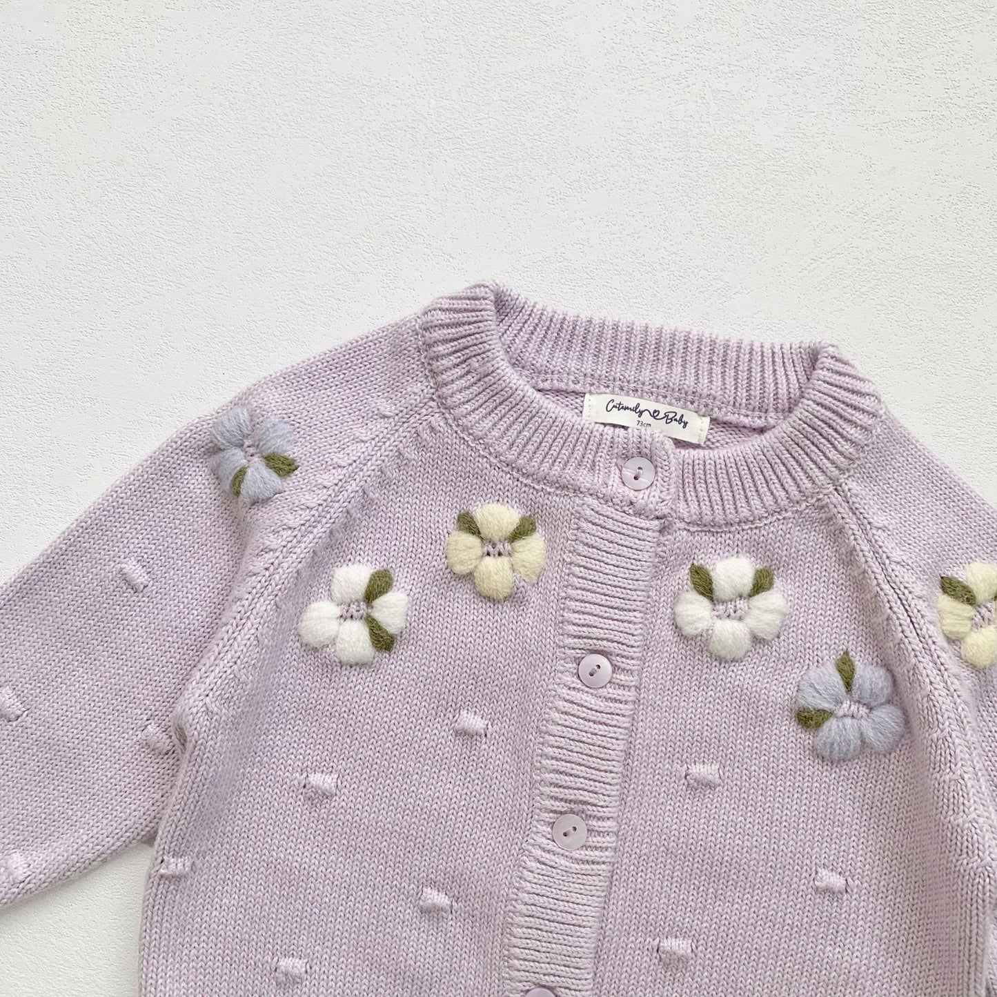 Embroidered Flower Baby Cardigan ,Lilac/Cream,6M to 4T