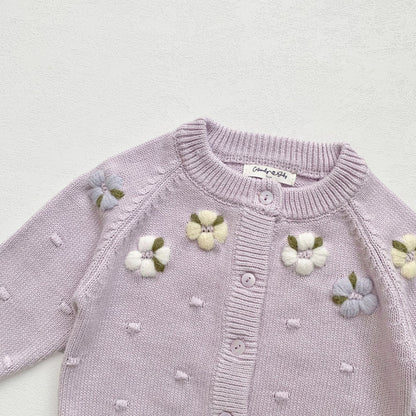 Embroidered Flower Baby Cardigan ,Lilac/Cream,6M to 4T