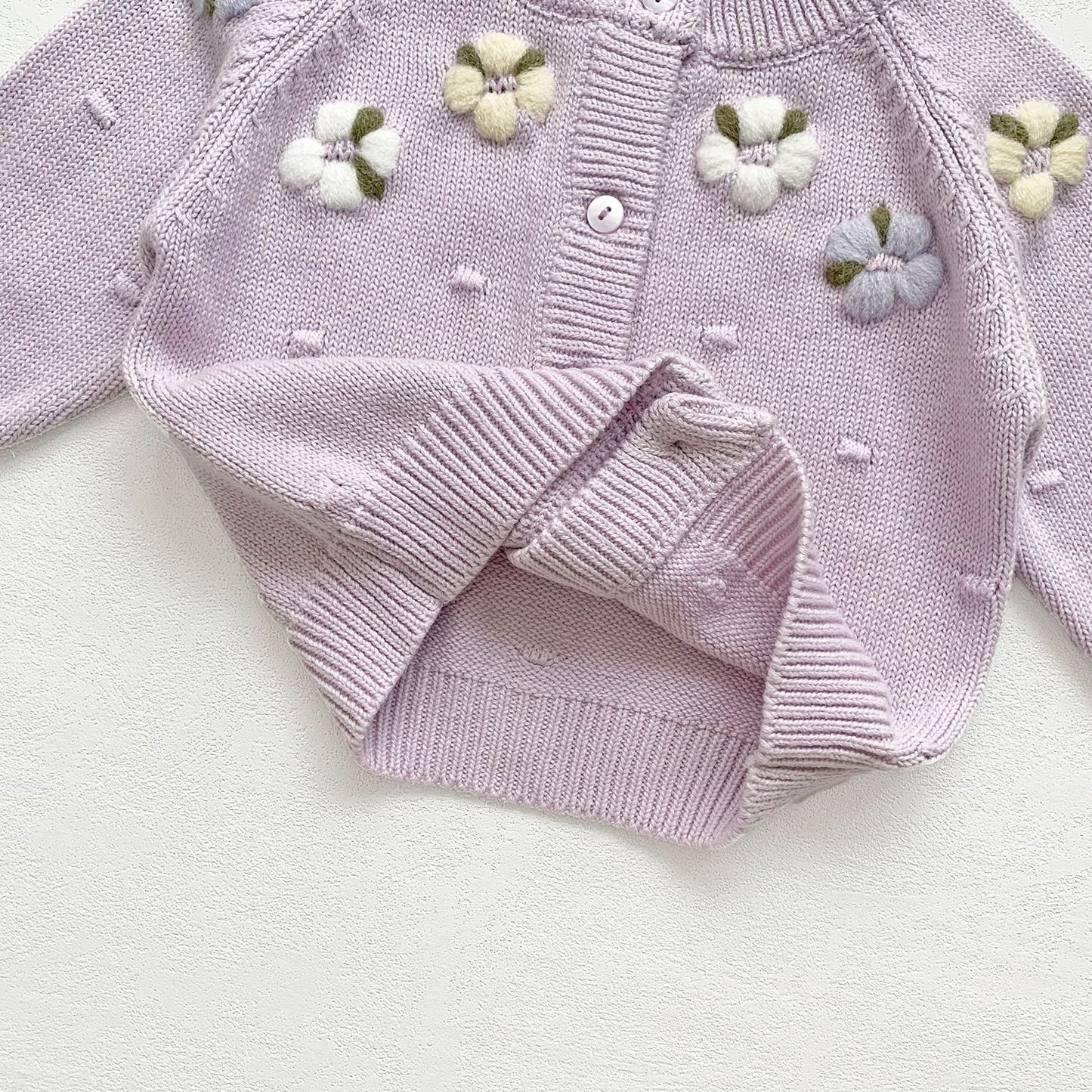 Embroidered Flower Baby Cardigan ,Lilac/Cream,6M to 4T