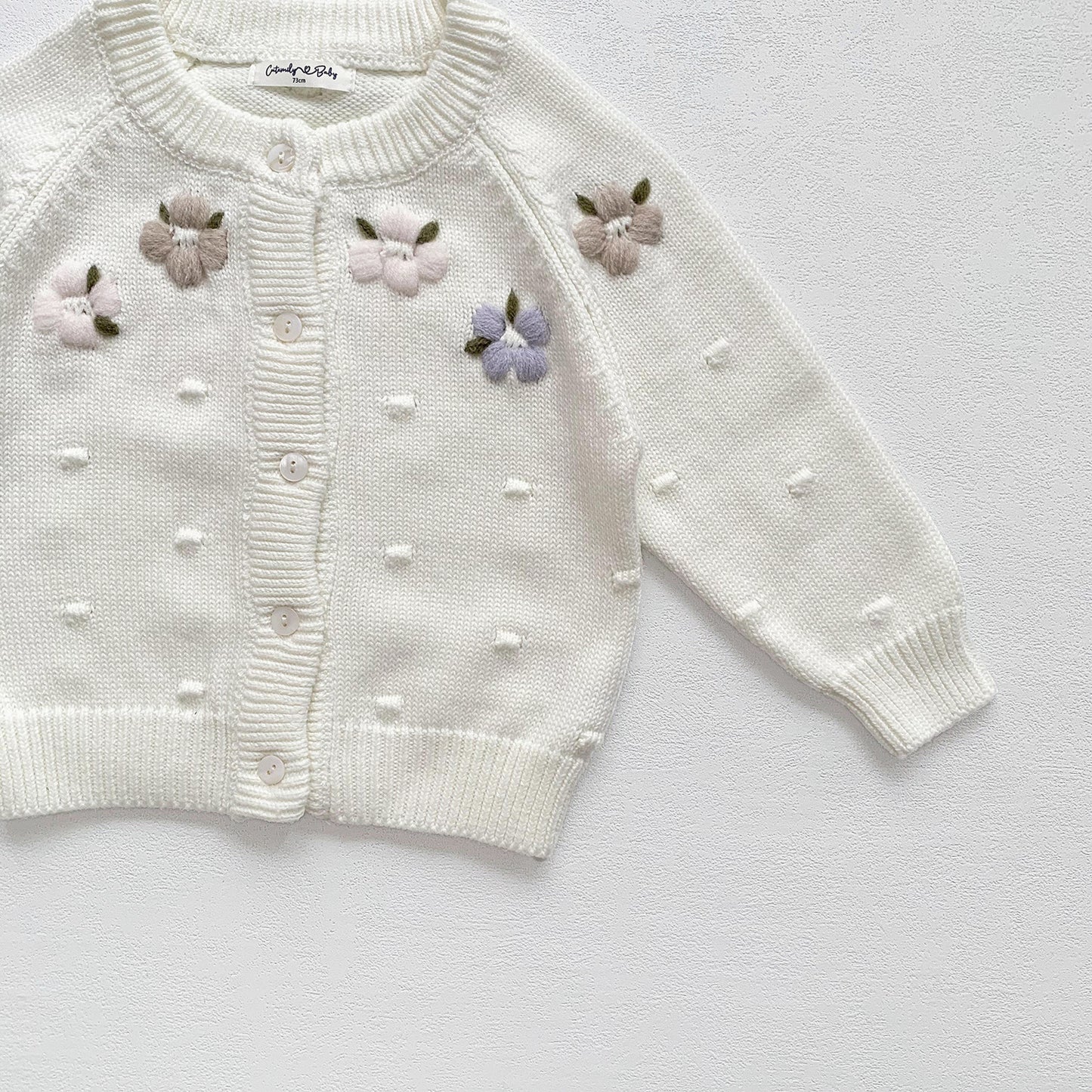 Embroidered Flower Baby Cardigan ,Lilac/Cream,6M to 4T