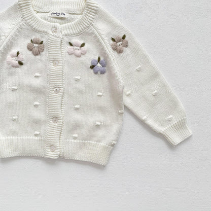Embroidered Flower Baby Cardigan ,Lilac/Cream,6M to 4T