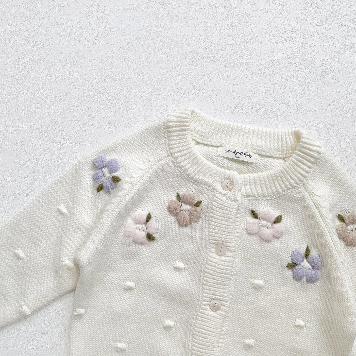 Embroidered Flower Baby Cardigan ,Lilac/Cream,6M to 4T