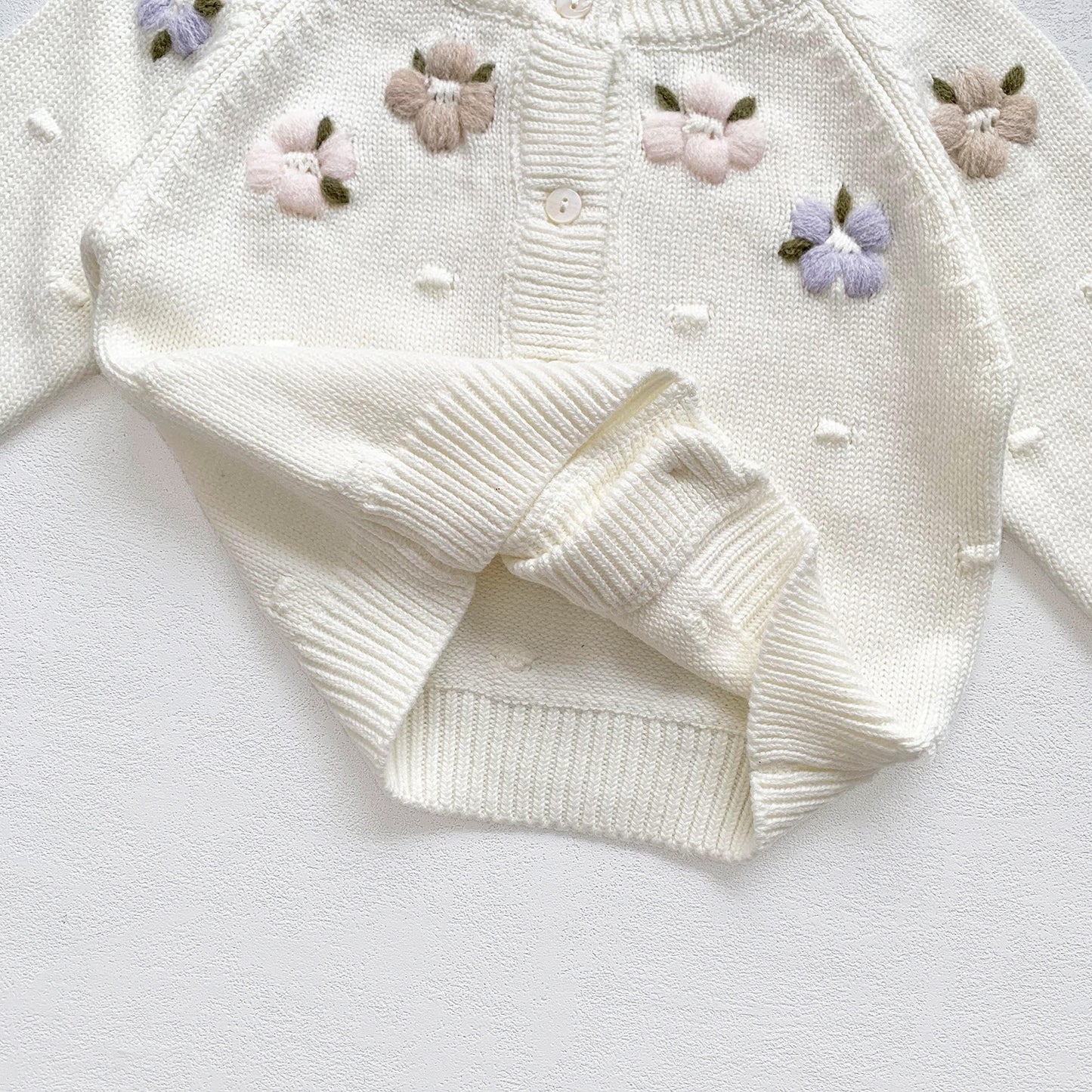 Embroidered Flower Baby Cardigan ,Lilac/Cream,6M to 4T