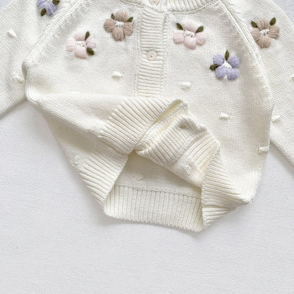 Embroidered Flower Baby Cardigan ,Lilac/Cream,6M to 4T