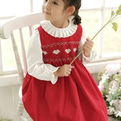 Hand-Smocked Red Dress with White Shirt,12M to 6T