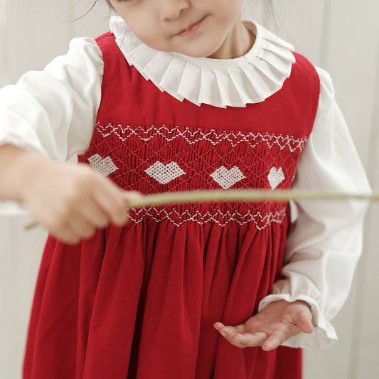 Hand-Smocked Red Dress with White Shirt,12M to 6T