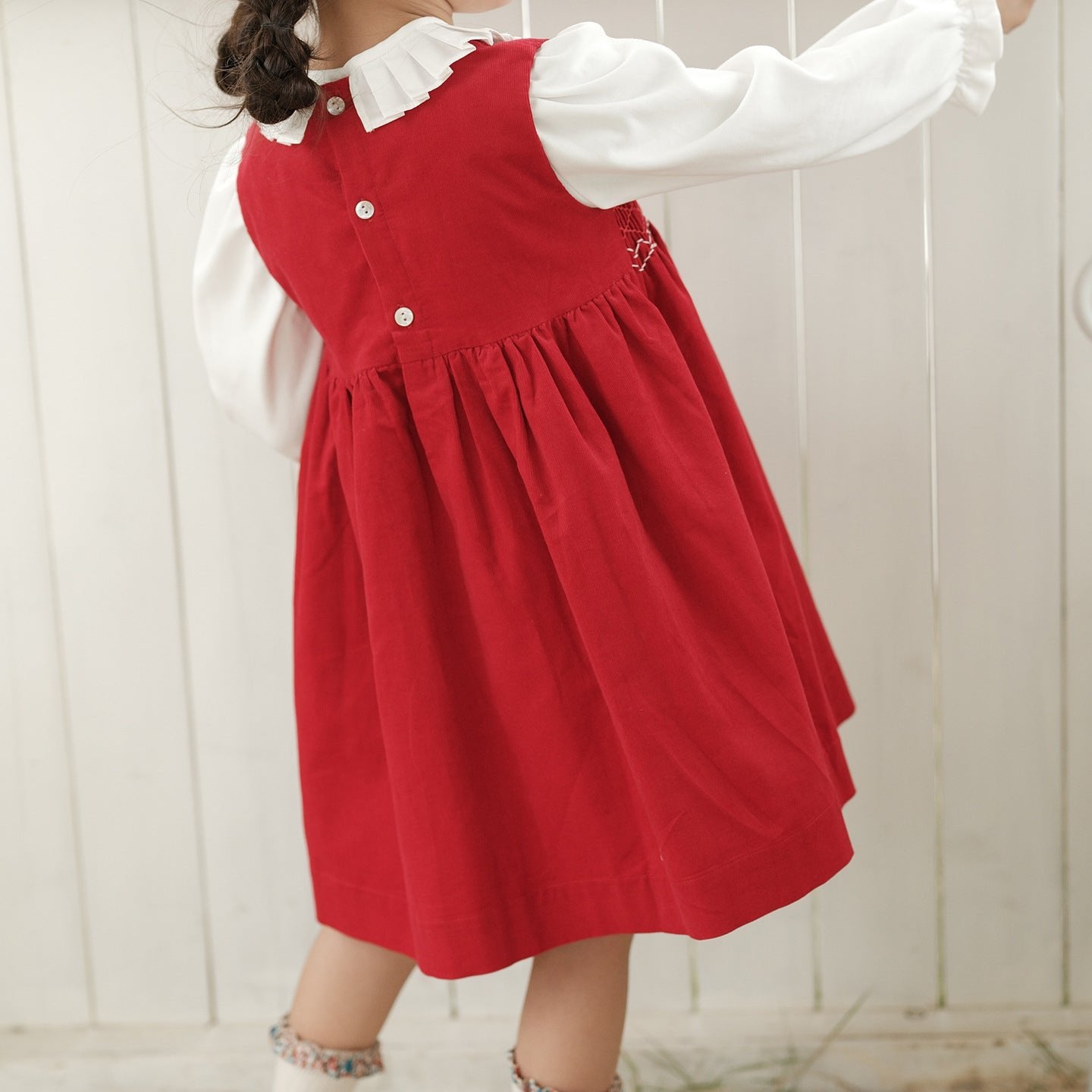 Hand-Smocked Red Dress with White Shirt,12M to 6T