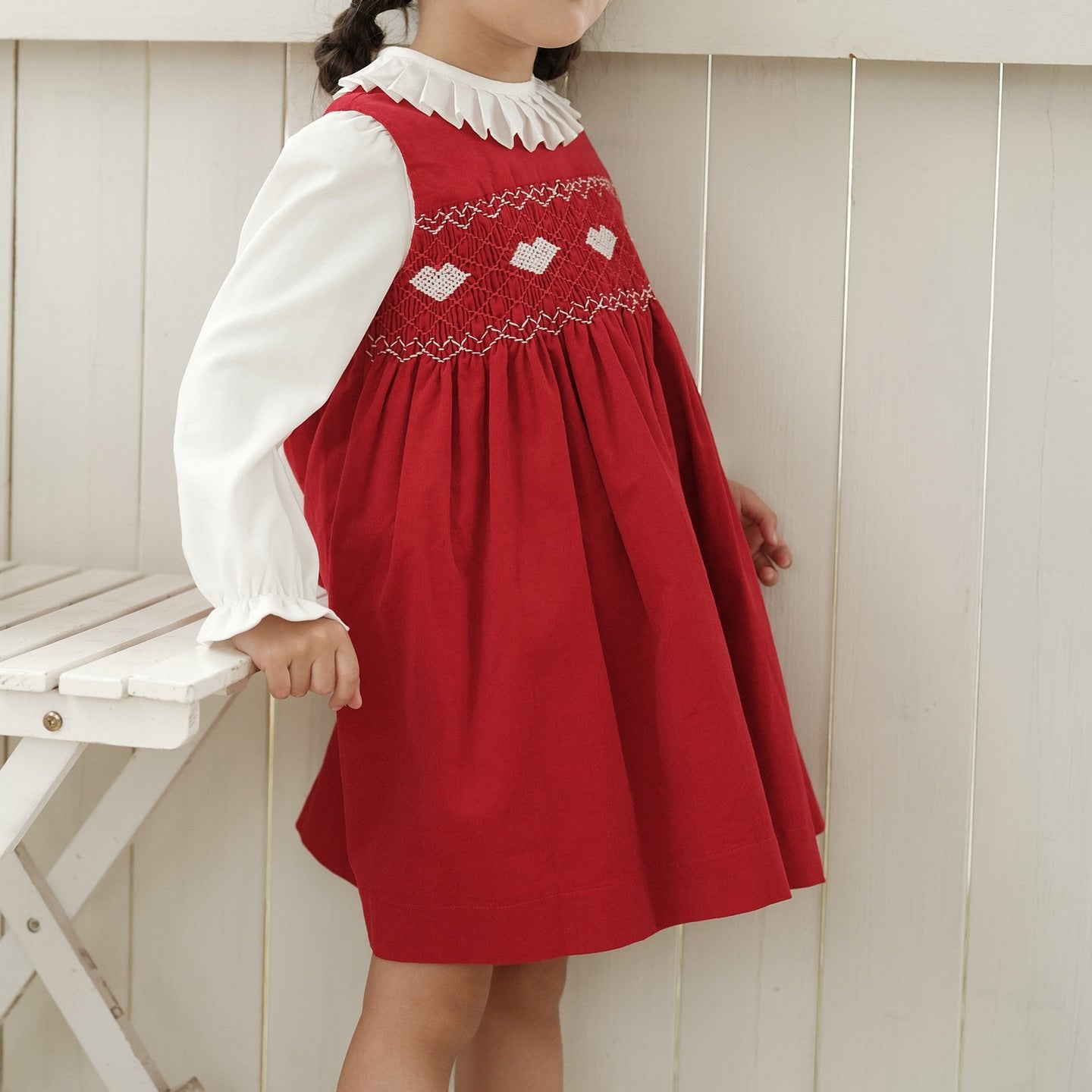 Hand-Smocked Red Dress with White Shirt,12M to 6T