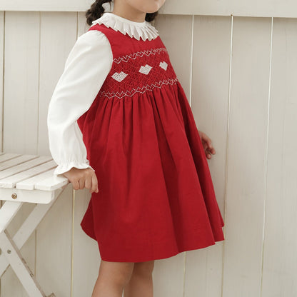 Hand-Smocked Red Dress with White Shirt,12M to 6T