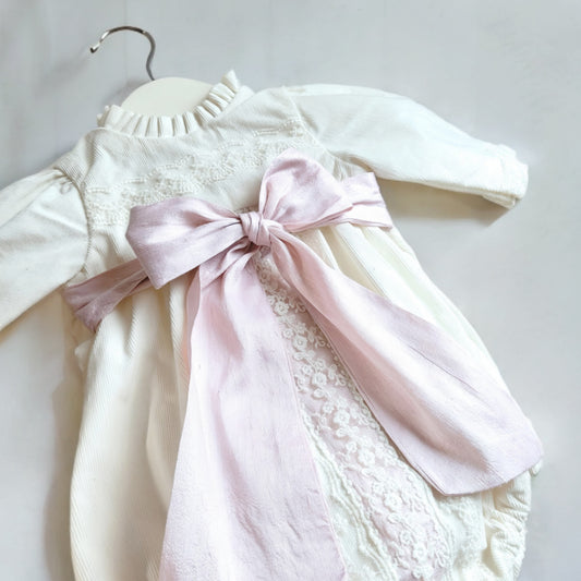 Vintage-Inspired Baby Romper with Blush Pink Bow (3M–4T)