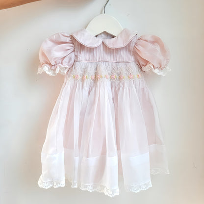 Hand Smocked Premium Organza Dress,6M to 8T.
