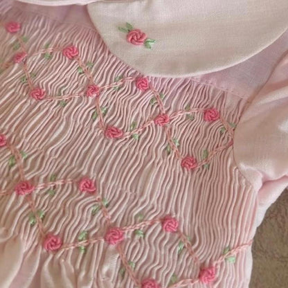 Blush Rose Garden Hand Smocked Dress,12M to 8T