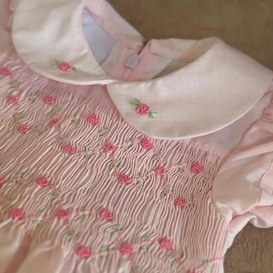 Blush Rose Garden Hand Smocked Dress,12M to 8T