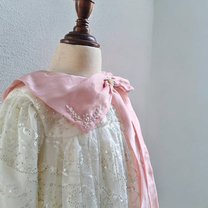 Hand Embellished Net Dress with Pink Bow,6M-8T