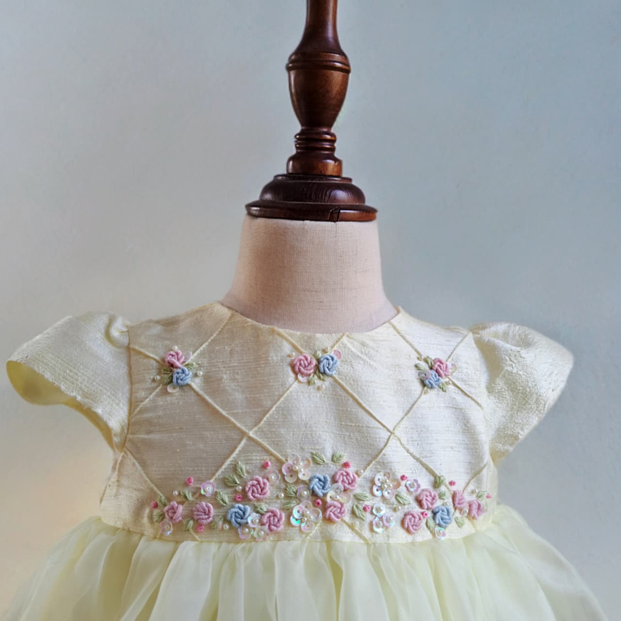 Heirloom Hand-Embroidered Silk Dress,6M - 8T (Blue & Yellow)