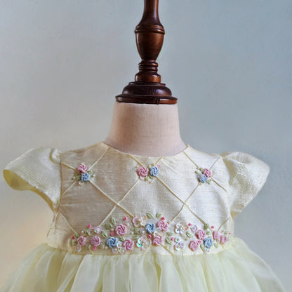 Heirloom Hand-Embroidered Silk Dress,6M - 8T (Blue & Yellow)