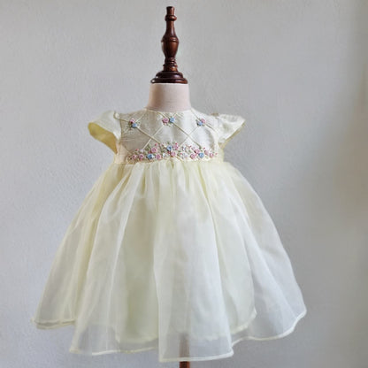 Heirloom Hand-Embroidered Silk Dress,6M - 8T (Blue & Yellow)