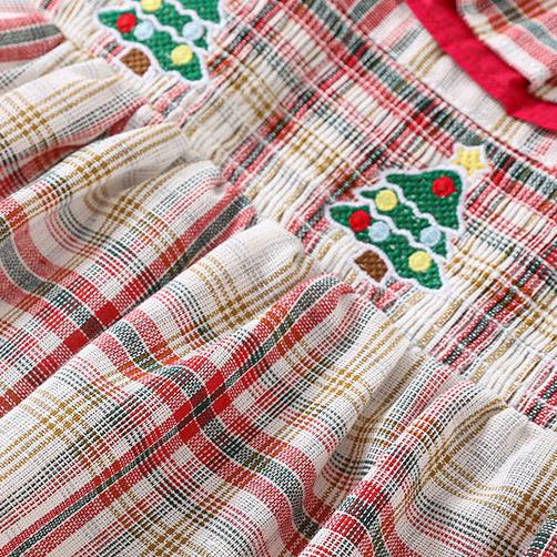 Festive Plaid Christmas Embroidered Dress,12M to 5T