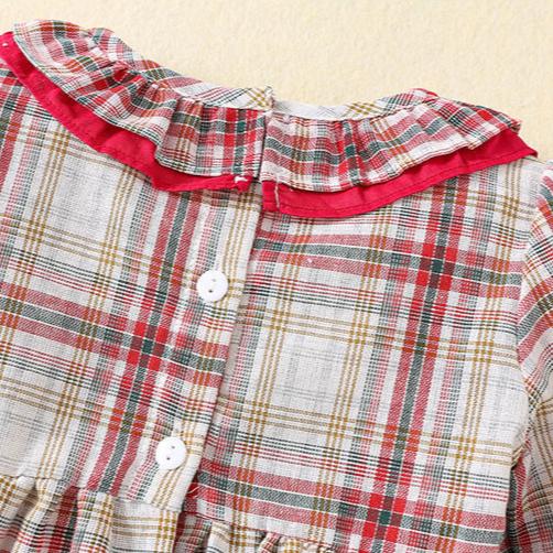 Festive Plaid Christmas Embroidered Dress,12M to 5T